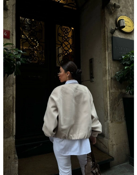 Kadın Kaşe Kaşmir Fermuarlı CEKET - Bej