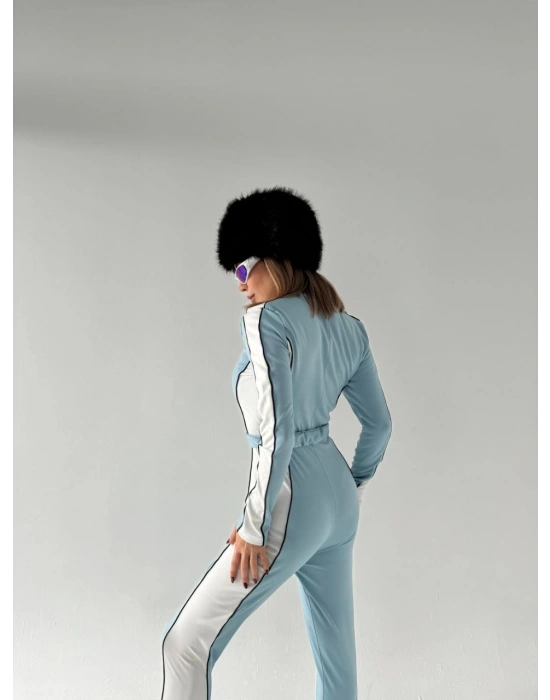 Kadın Kemer Detaylı Fermuarlı Tulum - Bebek Mavisi