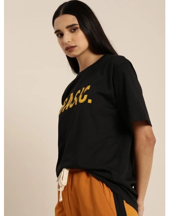 Kadın Kısa Kol Yazlık Tişört Bisiklet Yaka BASIC Baskılı T-Shirt - Siyah