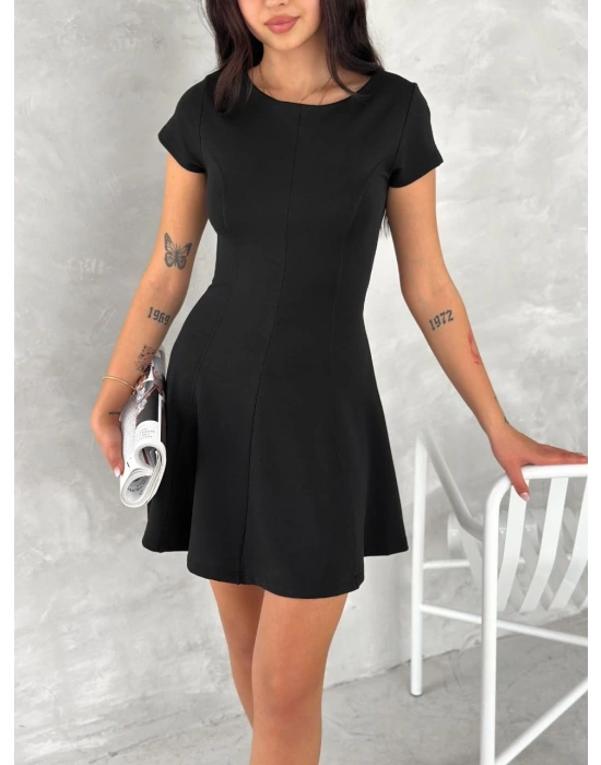 Kadın kısa kollu Mini Elbise - Siyah