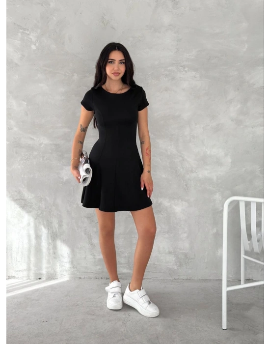 Kadın kısa kollu Mini Elbise - Siyah