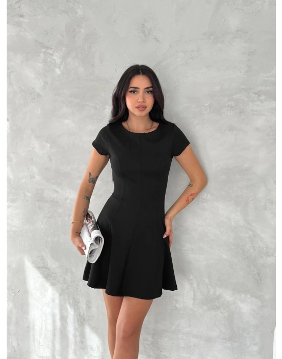 Kadın kısa kollu Mini Elbise - Siyah