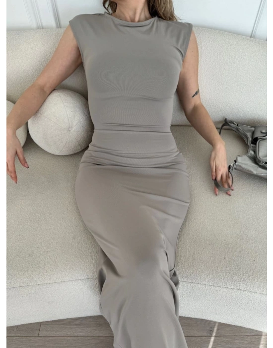 Kadın Kolsuz Uzun Likralı Elbise - Gri