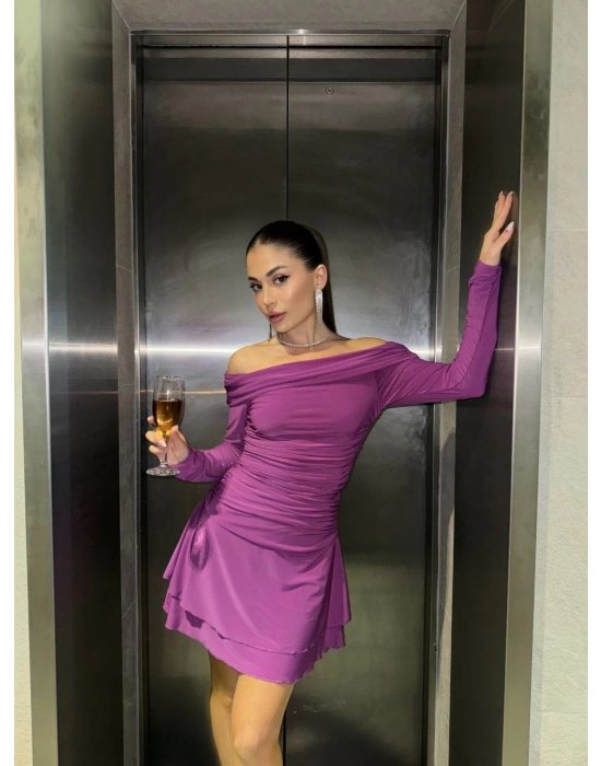 Kadın Mını Fırfırlı Elbise - Pembe