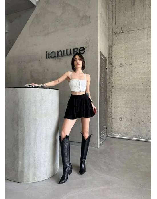 Kadın Mykonos Mini Etek - Siyah