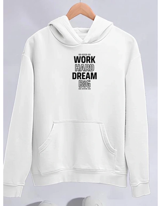 Kadın Oversize Kapüşonlu Cepli Baskılı 3 İplik Pamuklu Hoodie Sweatshirt - Beyaz