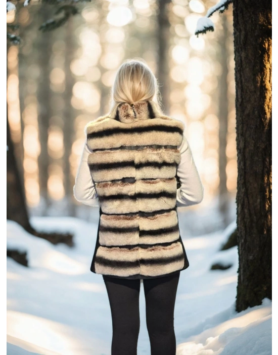 Kadın Premium Doğal Kolsuz Deri Kürk - Siyah