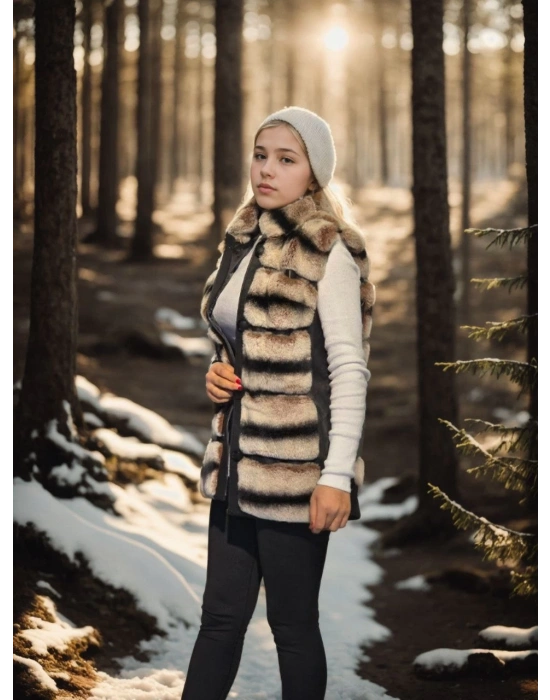 Kadın Premium Doğal Kolsuz Deri Kürk - Siyah