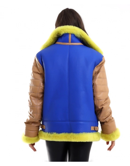 Kadın Premium Doğal Koyun Derisi Pilot Kürk - Sarı