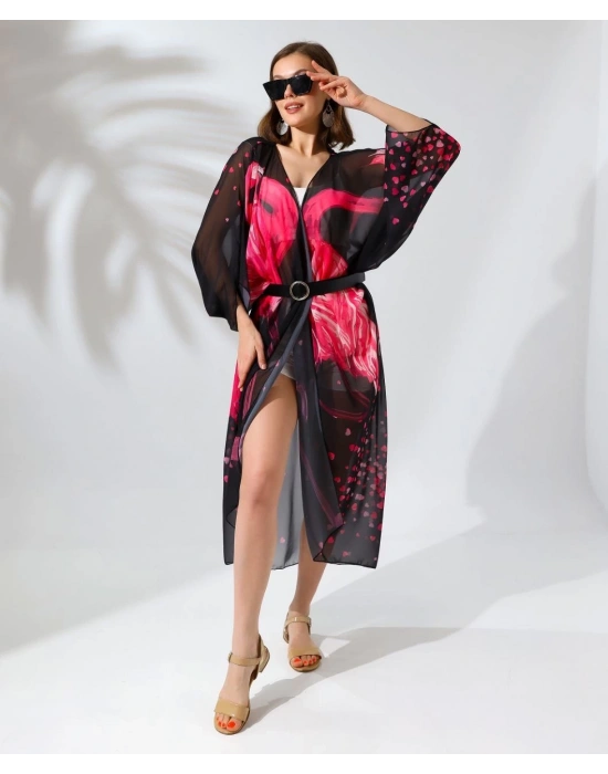 Kadın Rahat Kesim Şifon Kimono - Siyah