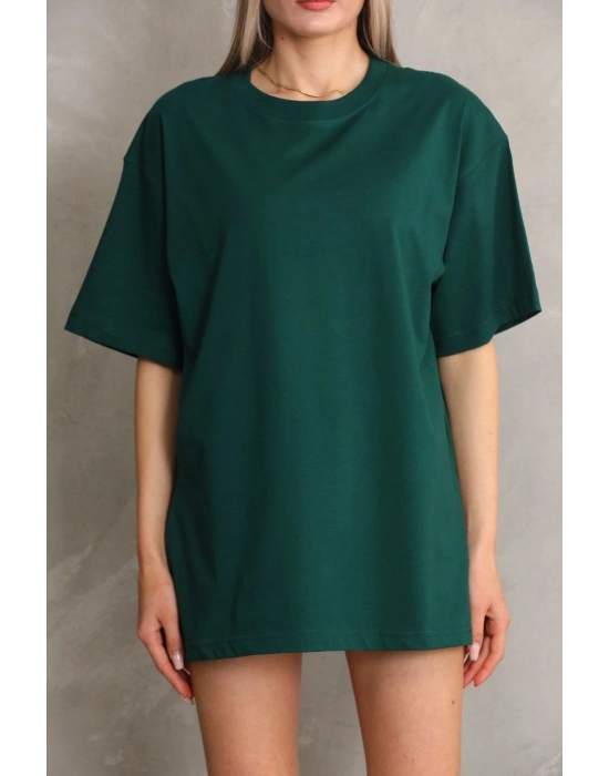 Kadın Regular Fit Tişört Bisiklet Yaka Yazlık Kısa Kol Basıc T-Shirt - Yeşil