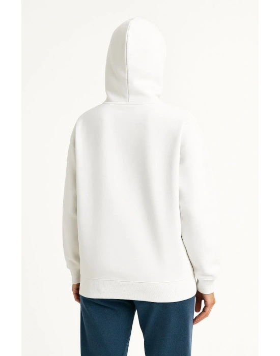 Kadın Samuray Ninja Çift Kapüşonlu Maske Detaylı 3 İplik Hoodie - Beyaz