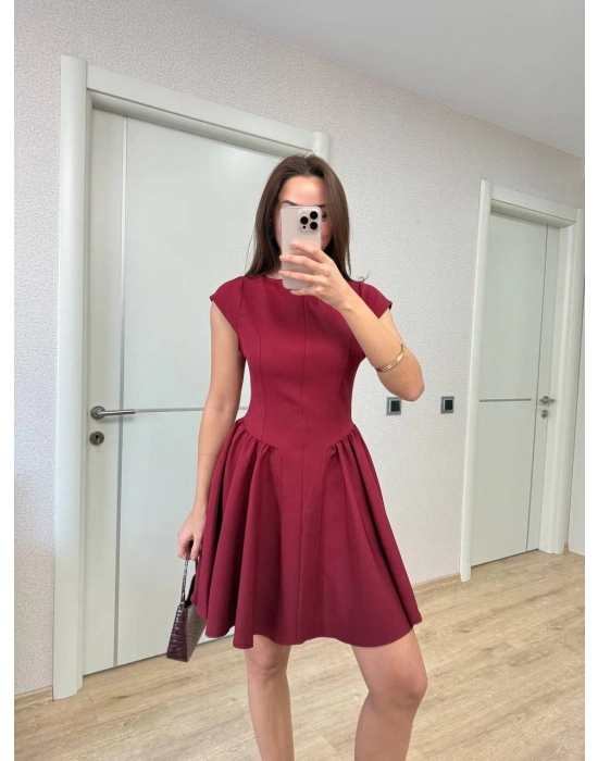 Kadın Sırt dekolteli Çan Detaylı Mini Elbise - Bordo