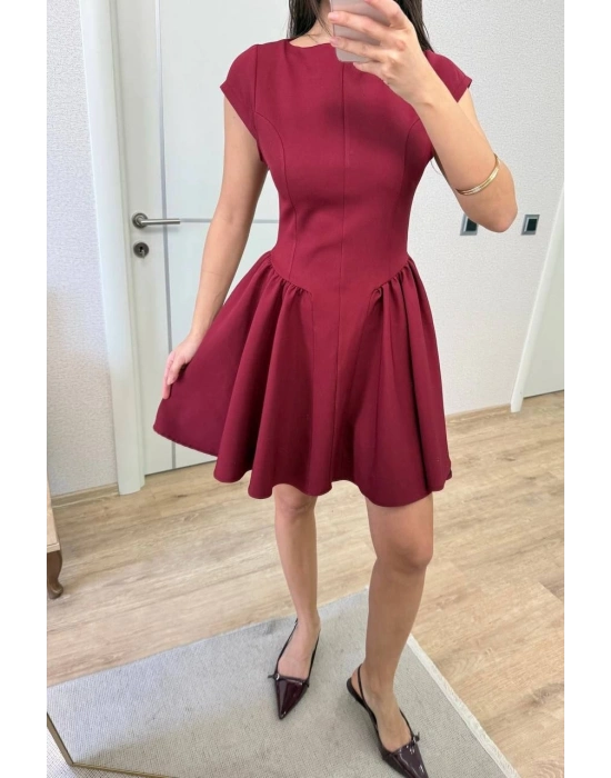 Kadın Sırt dekolteli Çan Detaylı Mini Elbise - Bordo