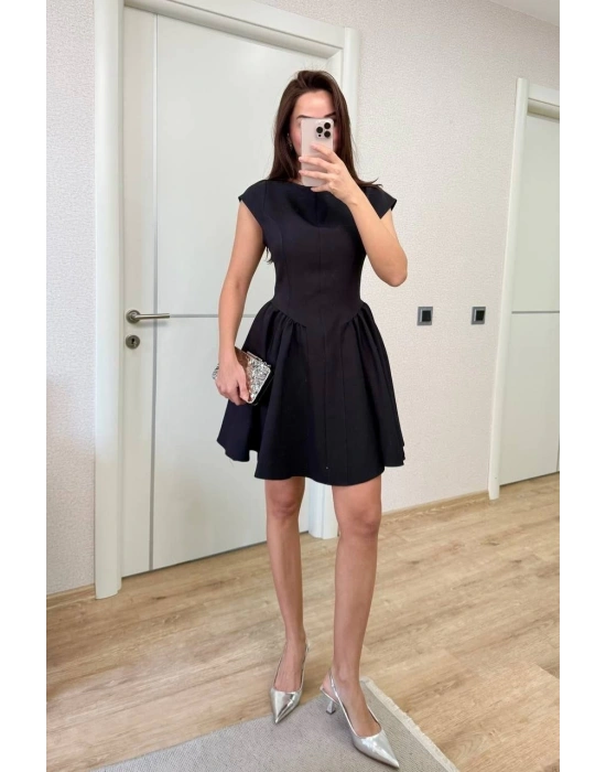 Kadın Sırt dekolteli Çan Detaylı Mini Elbise - Siyah