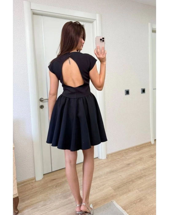 Kadın Sırt dekolteli Çan Detaylı Mini Elbise - Siyah