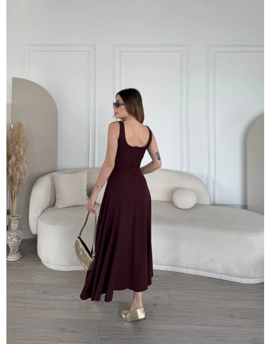 Kadın Sırt Dekolteli Kolsuz Uzun Elbise - Mürdüm