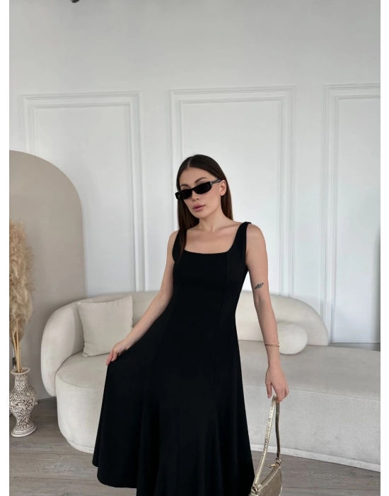Kadın Sırt Dekolteli Kolsuz Uzun Elbise - Siyah