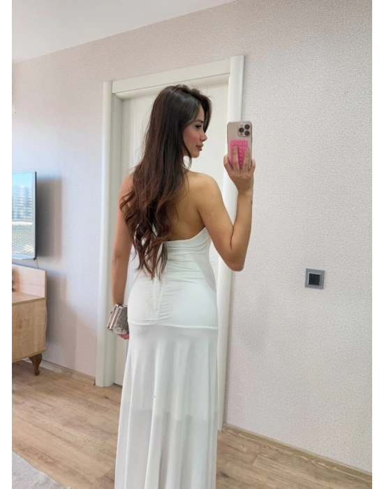 Kadın Sırt dekolteli Uzun Elbise - Beyaz