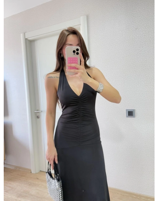 Kadın Sırt dekolteli Uzun Elbise - Siyah