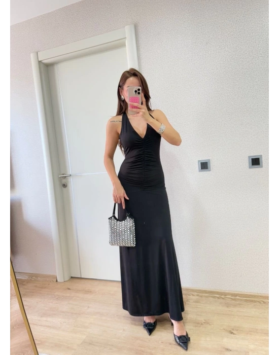 Kadın Sırt dekolteli Uzun Elbise - Siyah