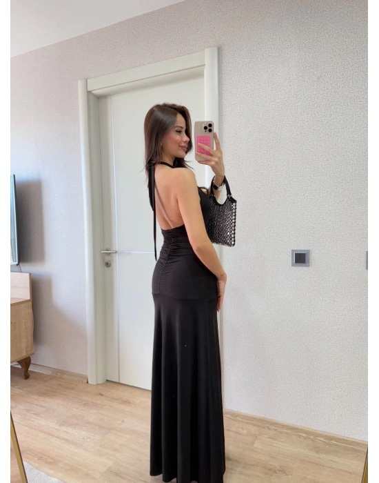 Kadın Sırt dekolteli Uzun Elbise - Siyah