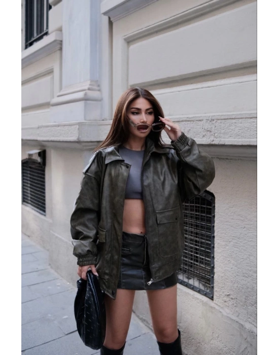 Kadın Suni Deri Pilot Ceket