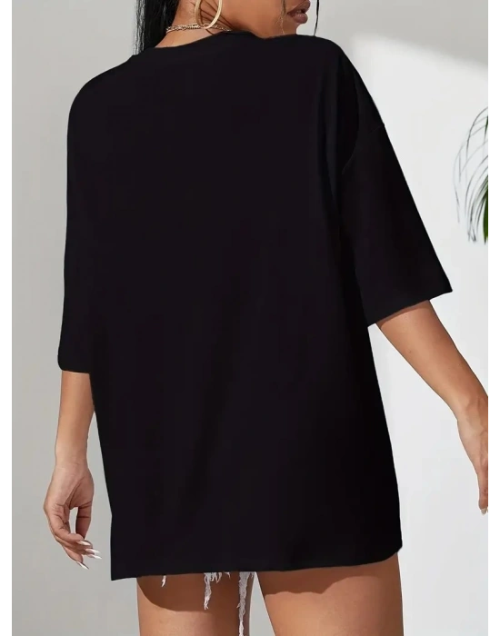 Kadın T-shirt Penye Compack Classical Baskılı Kısa kol Tişört - Siyah