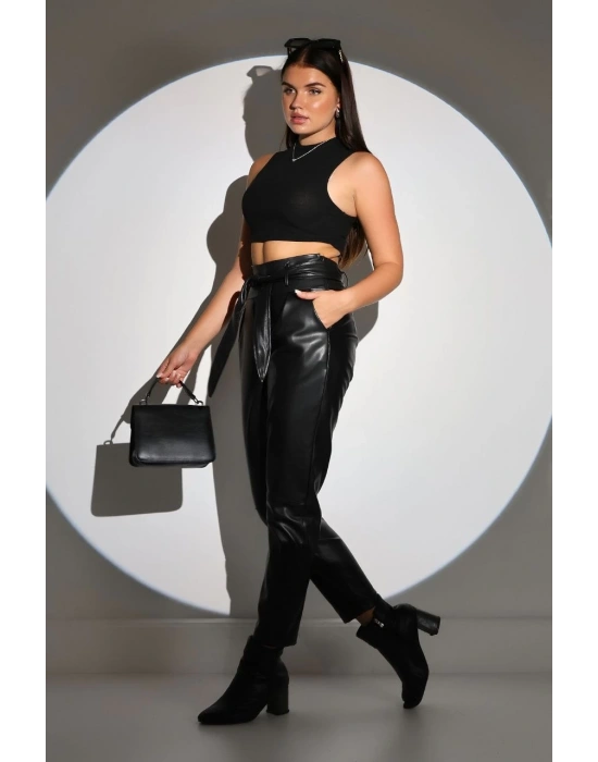 Kadın Tam Kalıp Süni Derİ Pantolon - Siyah