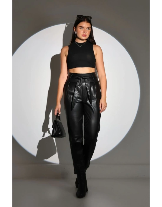 Kadın Tam Kalıp Süni Derİ Pantolon - Siyah