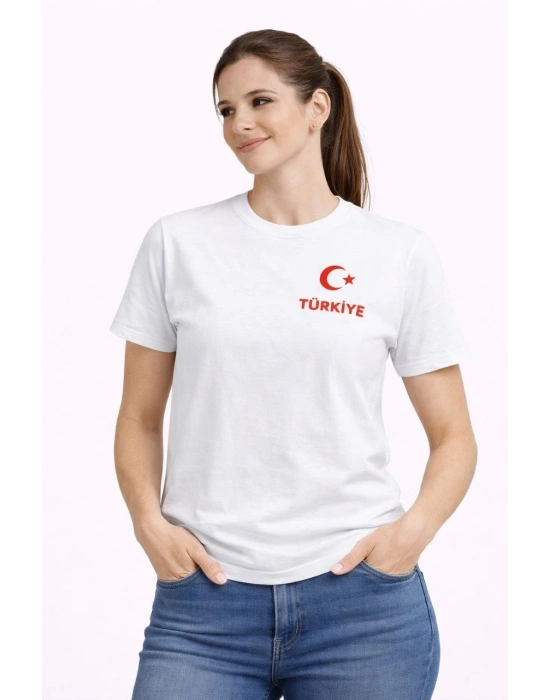 Kadın TÜRKİYE Ay Yıldız Baskılı Taraftar Forma T-Shirt - Beyaz