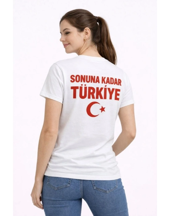 Kadın TÜRKİYE Ay Yıldız Baskılı Taraftar Forma T-Shirt - Beyaz