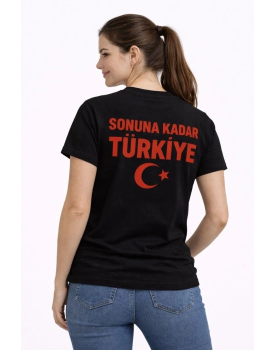 Kadın TÜRKİYE Ay Yıldız Baskılı Taraftar Forma T-Shirt - Siyah