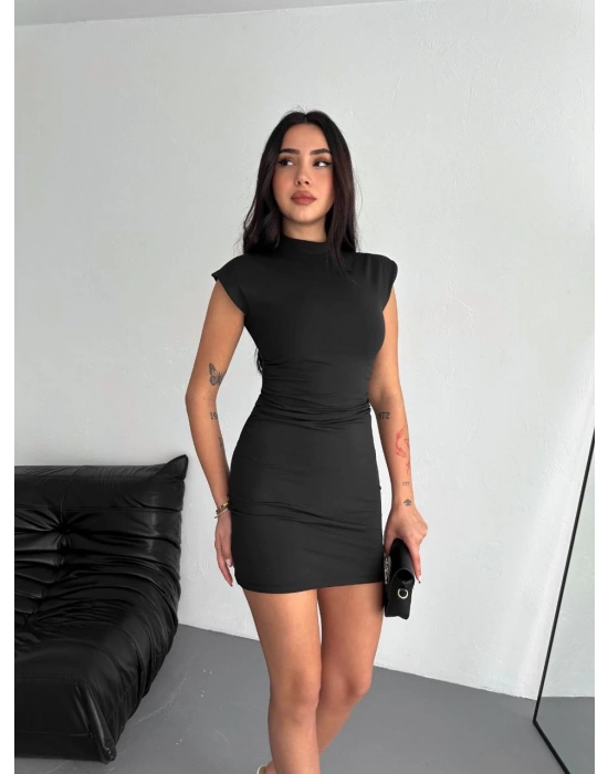 Kadın Yarım Bogazlı Kolsuz Mini Boy Elbise - Siyah