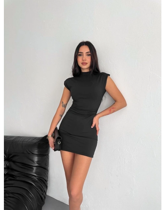 Kadın Yarım Bogazlı Kolsuz Mini Boy Elbise - Siyah