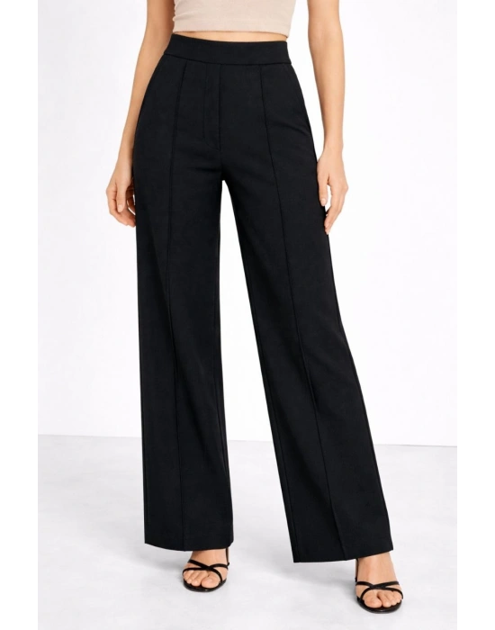 Kadın Yüksek Bel Palazzo Pantolon Çima Dikişli Bol Paça - Siyah