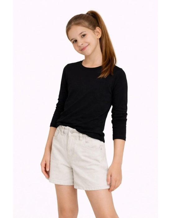 Kız Çocuk Basic Uzun Kollu Tişört Okul Günlük Rahat T-Shirt - Siyah