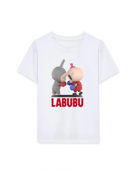 Kız Labubu Çocuk Baskılı T-Shirt - Beyaz