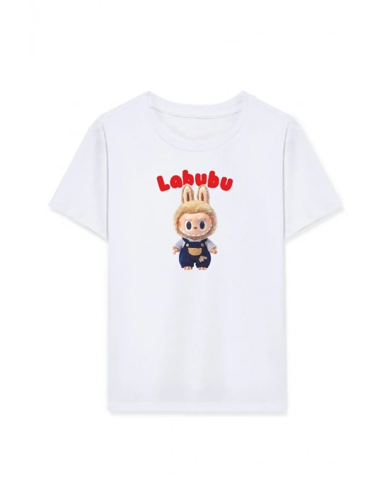 Kız Labubu Çocuk Baskılı T-Shirt - Beyaz