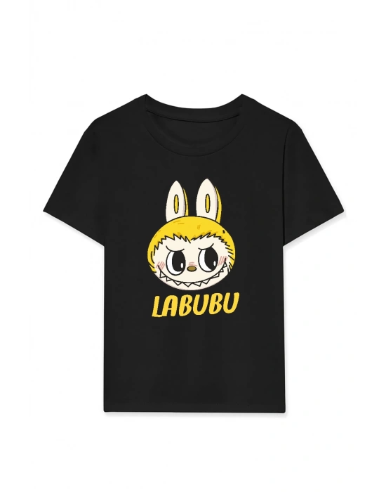Kız Labubu Çocuk Baskılı T-Shirt - Siyah