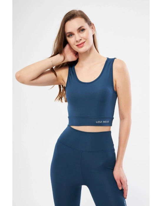 Kolsuz Sporcu Baskılı Crop - Turkuaz