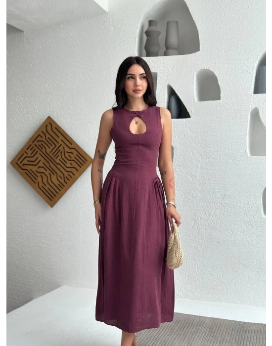 Kolsuz Uzun Kabardin Elbise - Bordo