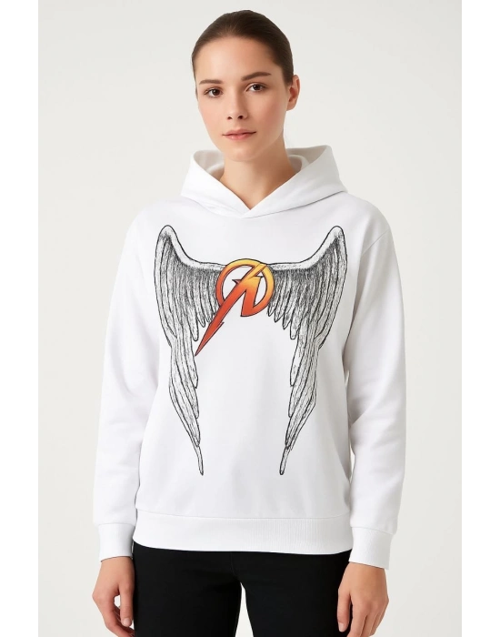 Metallica İki İplik Kapüşonlu Ön ve Arka Baskılı hoodie - Beyaz