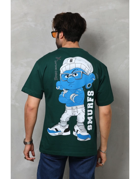 Toptan Oversize Tişört - Şirinler Brave Oakland - Smurfs