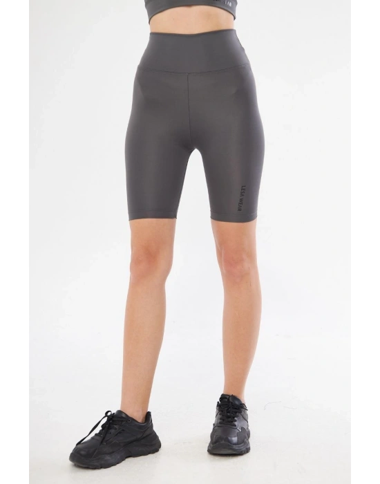 Yüksek Bel Biker Sporcu Şort - Füme