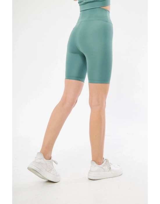 Yüksek Bel Biker Sporcu Şort - Mint Yeşili