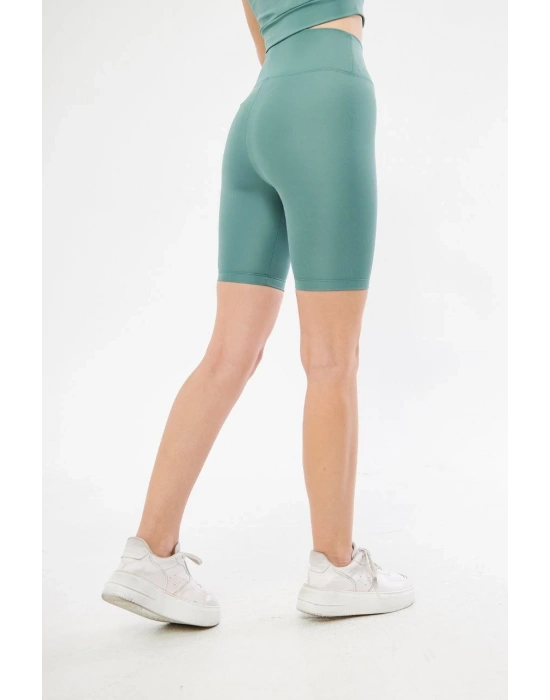 Yüksek Bel Biker Sporcu Şort - Mint Yeşili