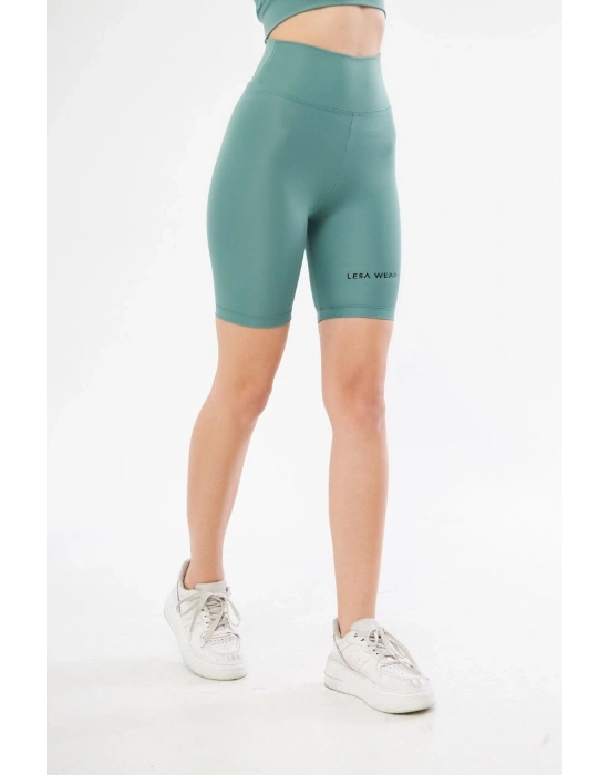 Yüksek Bel Biker Sporcu Şort - Mint Yeşili