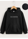 Çocuk Unisex Kapüşonlu Ön ve Arka Blessed Baskılı Sweatshirt - Siyah