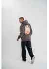 Erkek 3 İplik Kapüşonlu Hoodie Dijital Patchli SweatShirt - Füme